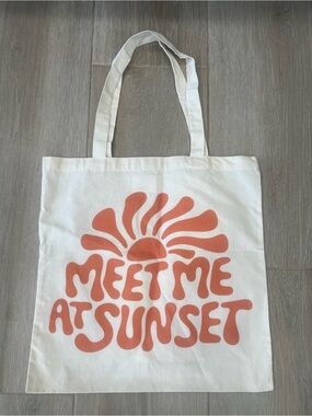 White Canvas Tote with Coral 'Meet Me At Sunset' Sun Design
